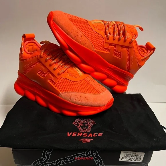 Versace Chain Reaction Platform Low Top Sneakers Orange Red Runners Size 42 M 9 Versace | Shoes | Versace Chain Reaction Platform Low Top  main image 2